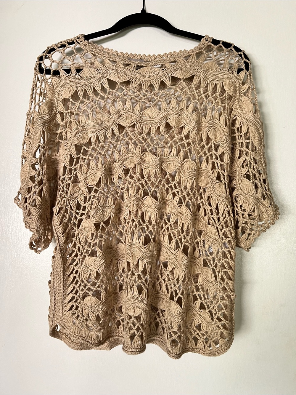 Chico's Tan Openwork Crochet Tunic Top